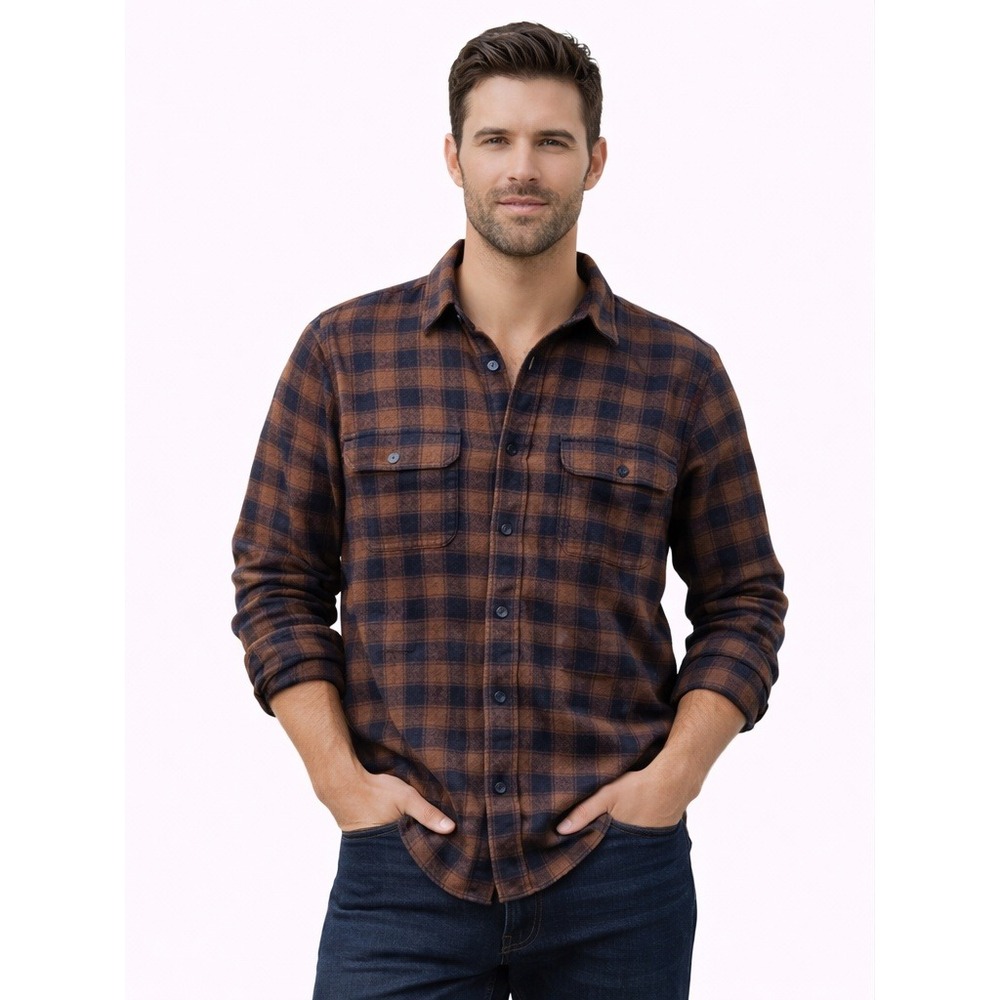 FOR THE REPUBLIC Men's Plaid Knit‎ Shirt – XL – Stretch Button-Up Casual